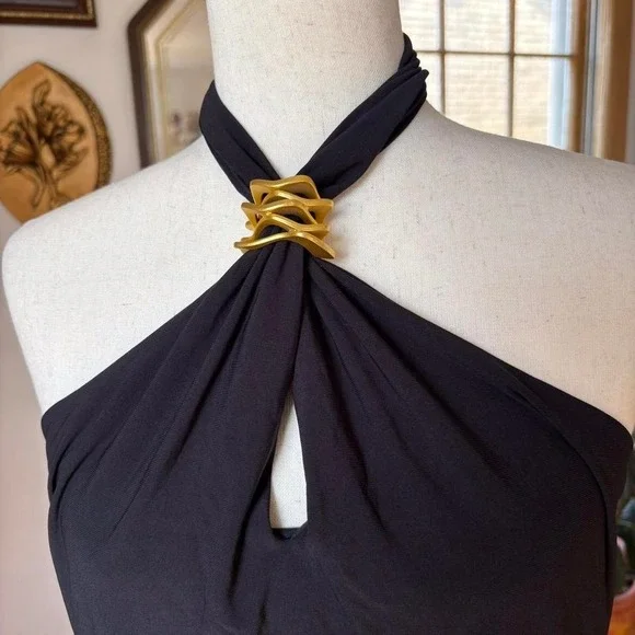 Y2K Express Gold and Black Halter Top - Picture 2 of 5